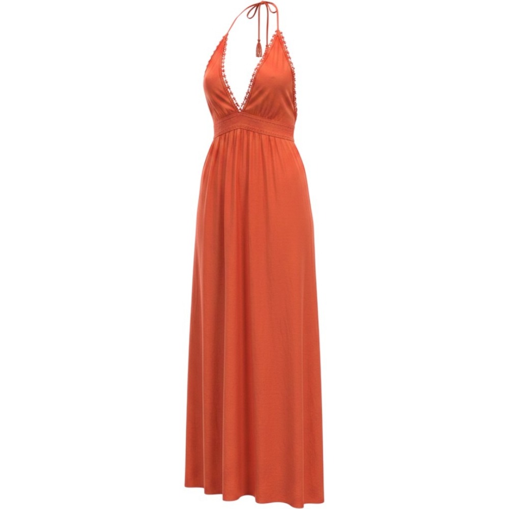 Hyfve Halter Maxi Dress Medium Coral‎ Orange Tassel Tie Neck